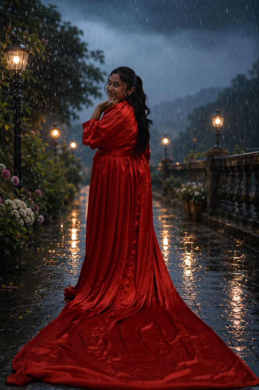 Crimson Red Satin Draped Gown